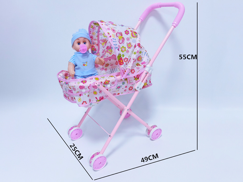 Plastic Stroller + Boy Doll With Pacifier (With Crying Sound)