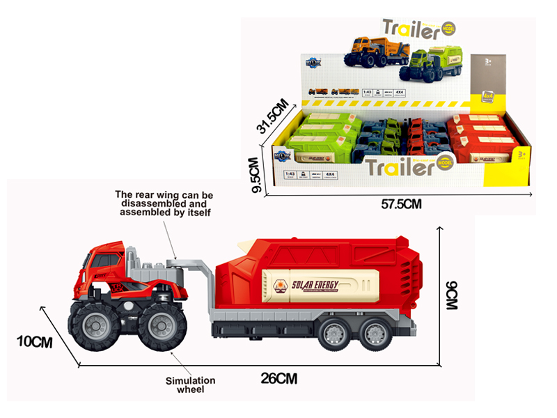 6PCS 4Wd Friction Alloy Solar Powered Transport Vehicle