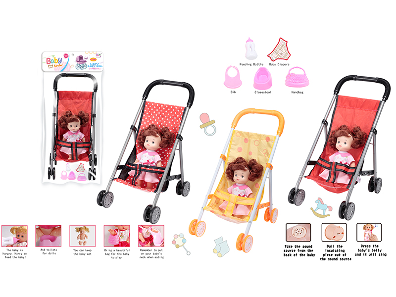 Baby Stroller Toy + Doll With IC(With Feeder,Potty,Diaper,Handbag,Bib)