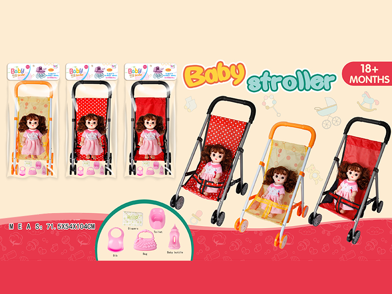 Baby Stroller Toy + Doll(With Feeder,Potty,Diaper,Handbag,Bib)