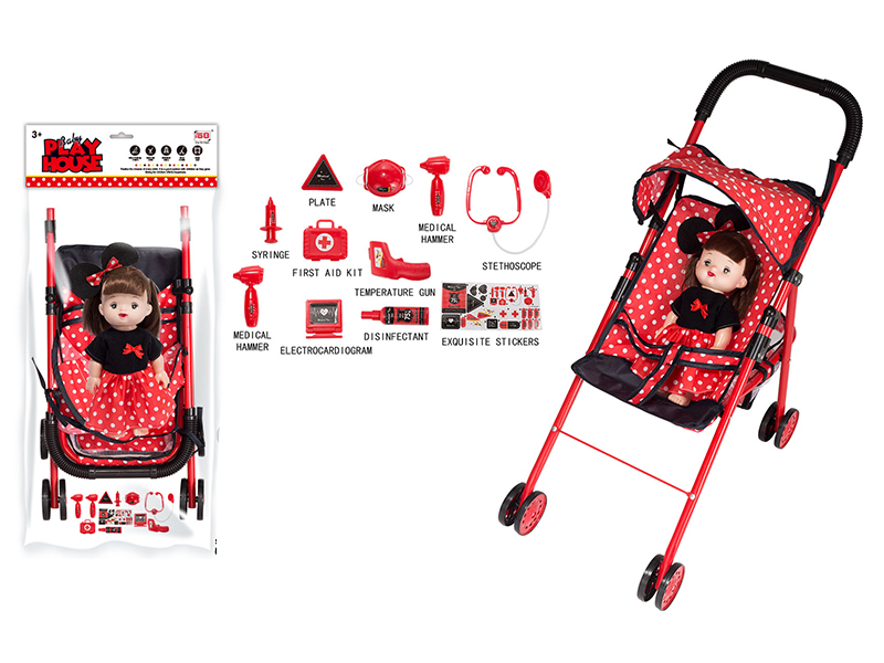 Baby Stroller Toy + Doll With IC + Doctor Set