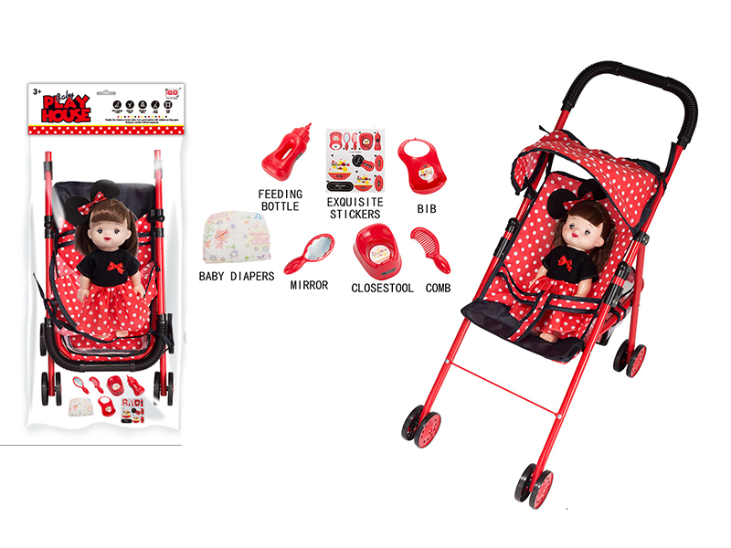 Baby Stroller Toy + Doll With IC + Daily Care Set