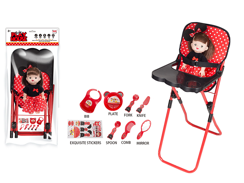 Iron Baby High Chair + Doll With IC  + Tableware Set