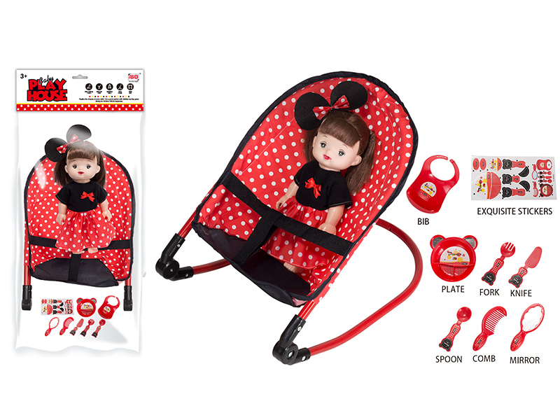 Iron Baby Bouncer + Doll With IC  + Tableware Set