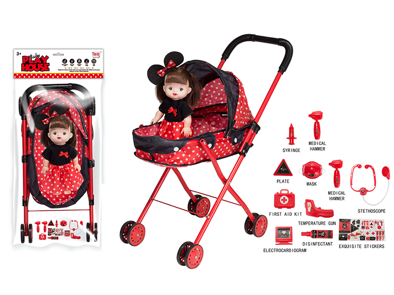 Baby Sunshade Stroller Toy +Doll With IC + Doctor Set