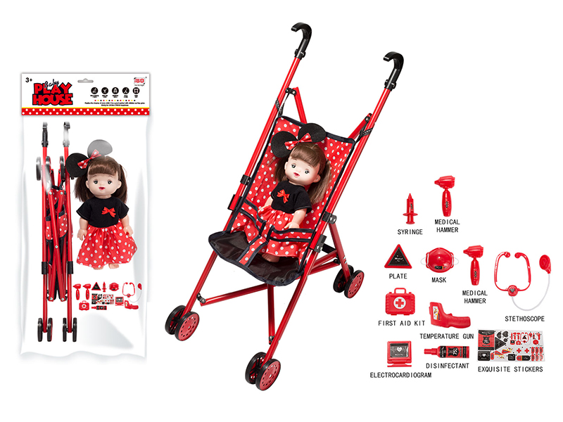 Baby Stroller Toy + Doll With IC + Doctor Set