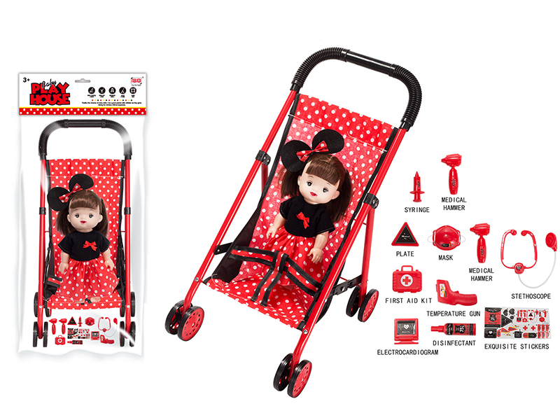 Baby Stroller Toy + Doll With IC + Doctor Set