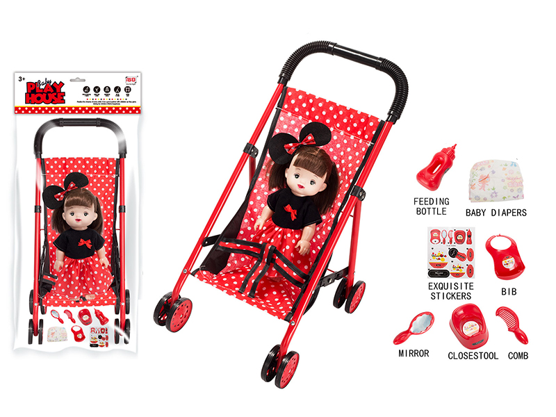Baby Stroller Toy + Doll With IC + Daily Care Set