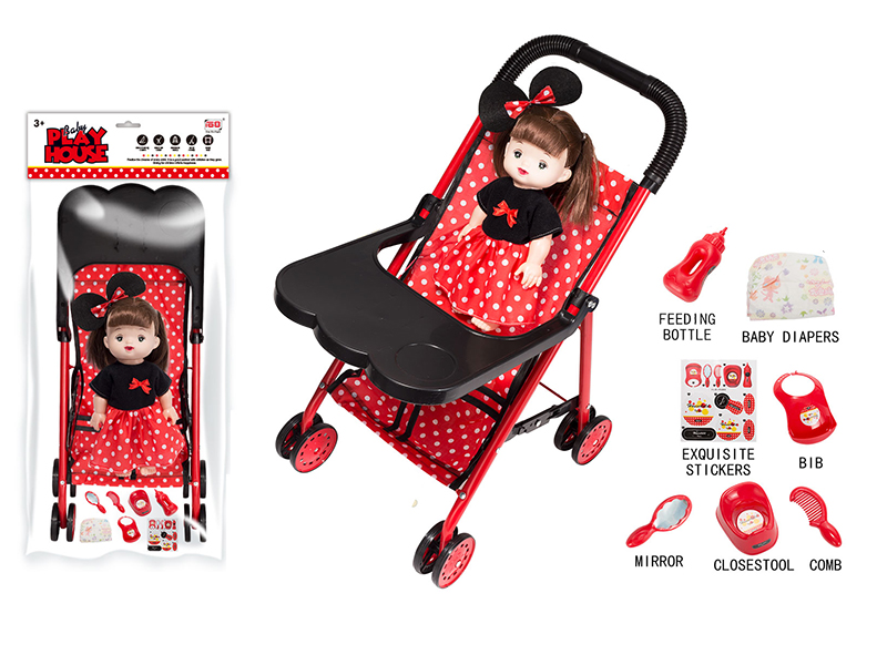 Baby Stroller With Dinner Plate + Doll With IC