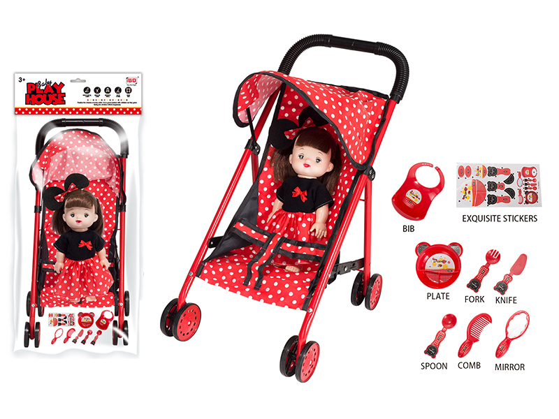 Baby Stroller Toy + Doll With IC + Tableware Set