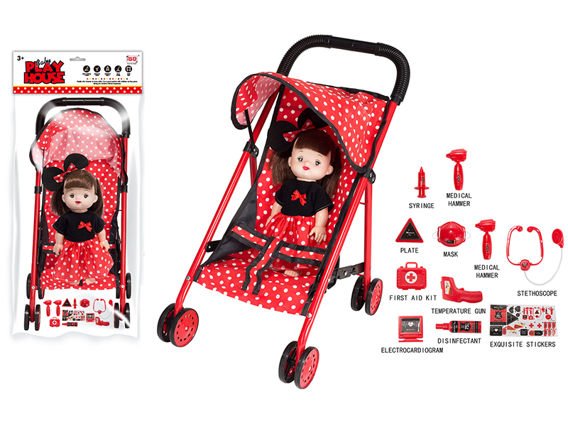 Baby Stroller Toy + Doll With IC + Doctor Set