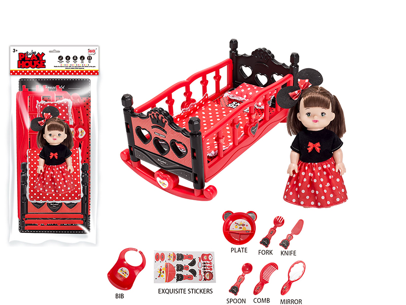 Cradle(Blow Molding)+ Doll With IC + Tableware Set