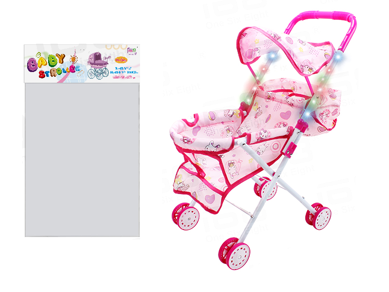 Iron Toy Baby Stroller With Colorful Lights