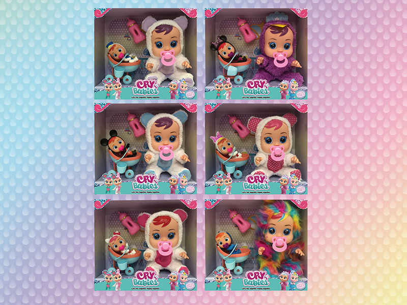 10 Inch Vinyl Cry Baby Doll With 4 Sounds IC+Stroller, Baby Bottle, Pacifier