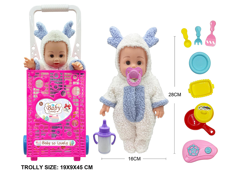 12 Inch Vinyl Doll With Trolley,Accessories