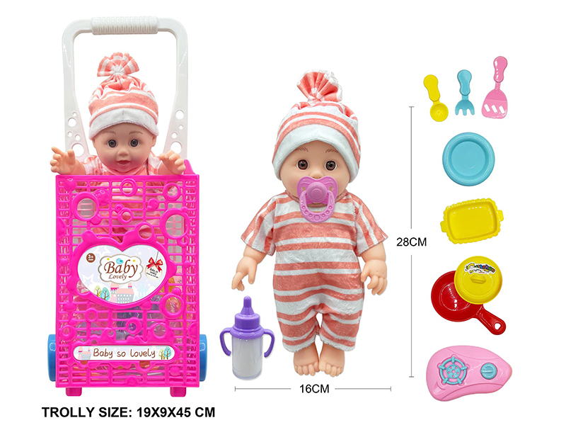 12 Inch Vinyl Doll With Trolley,Accessories