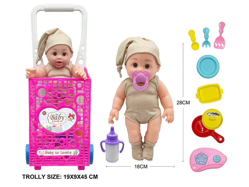 12 Inch Vinyl Doll With Trolley,Accessories