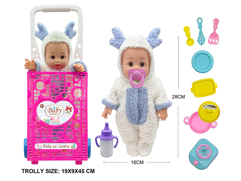 12 Inch Vinyl Doll With Trolley,Accessories