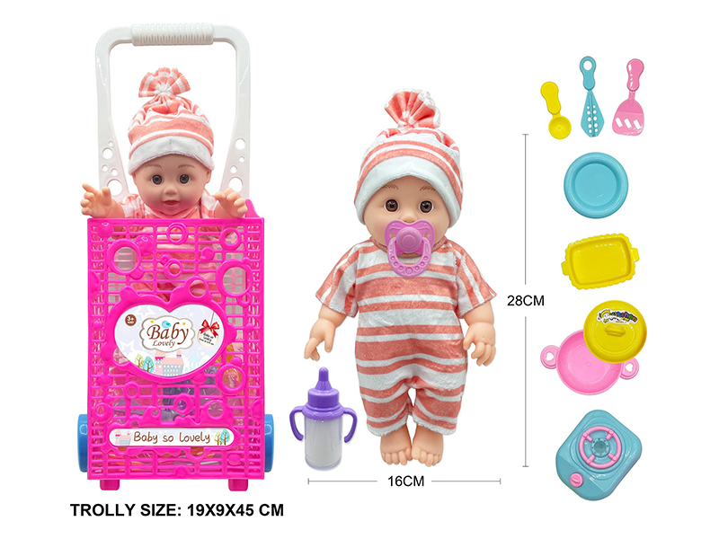 12 Inch Vinyl Doll With Trolley,Accessories