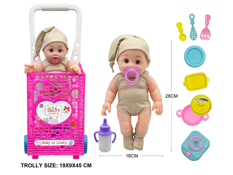 12 Inch Vinyl Doll With Trolley,Accessories