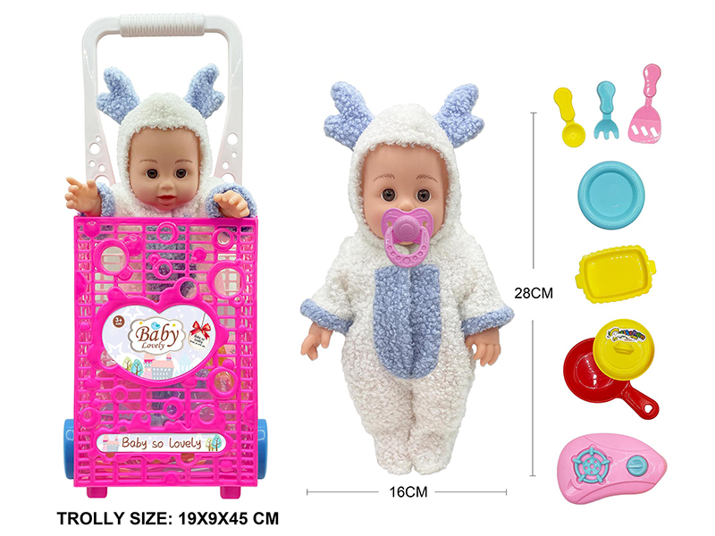 12 Inch Vinyl Doll With Trolley,Accessories