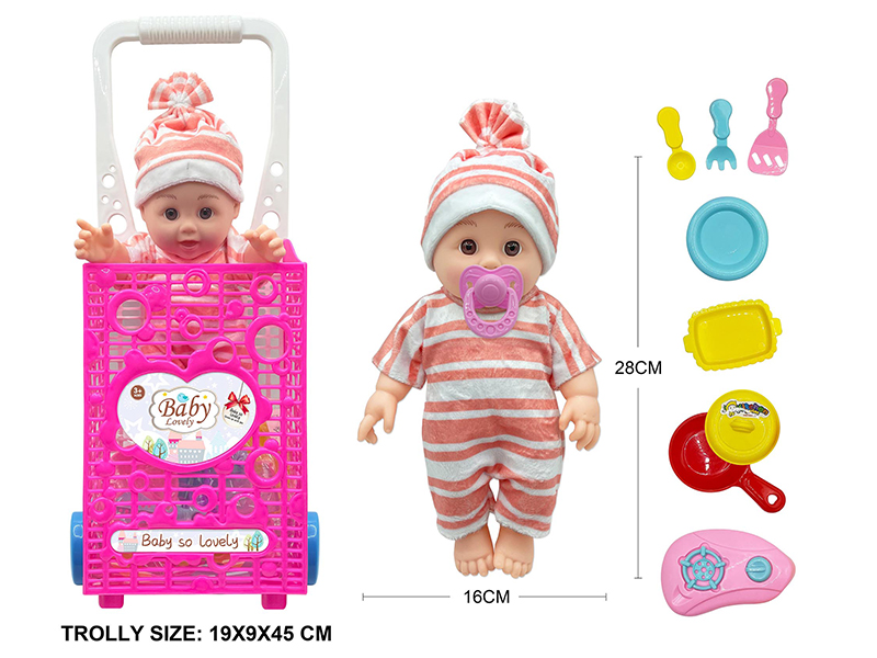 12 Inch Vinyl Doll With Trolley,Accessories
