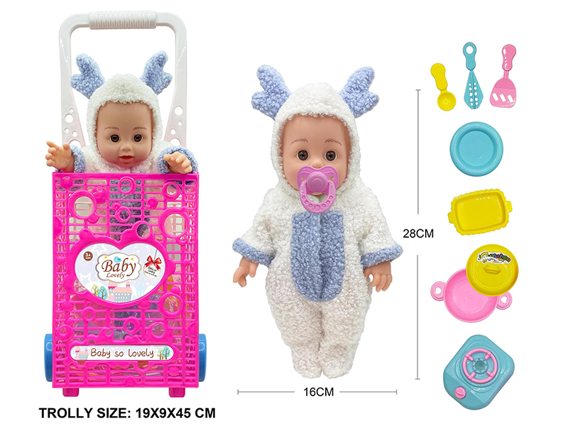 12 Inch Vinyl Doll With Trolley,Accessories