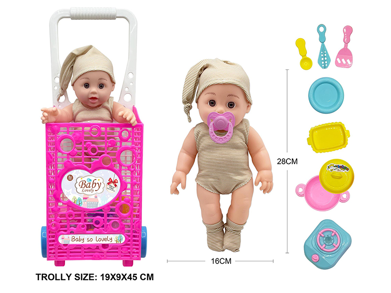 12 Inch Vinyl Doll With Trolley,Accessories