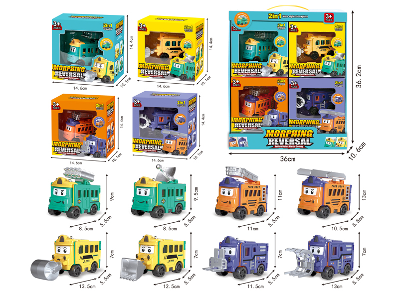 4PCS Transformable Pull Back Reversing Car