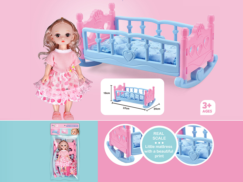 Baby Cradle + 10 Inch Doll With IC