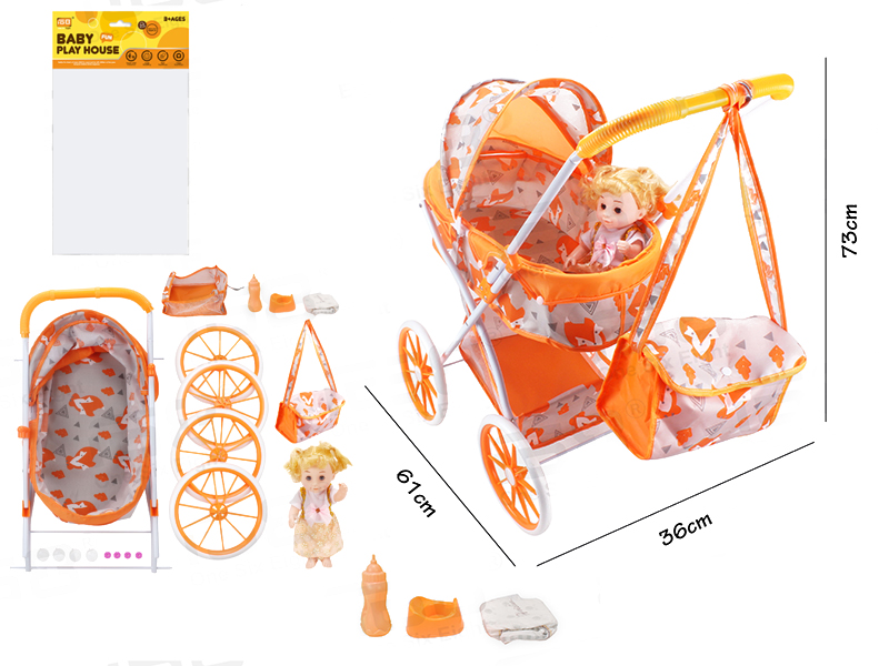 Self-Assembling Toy Baby Stroller(EVA Wheel) + Storage Basket + Storage Bag  + 14