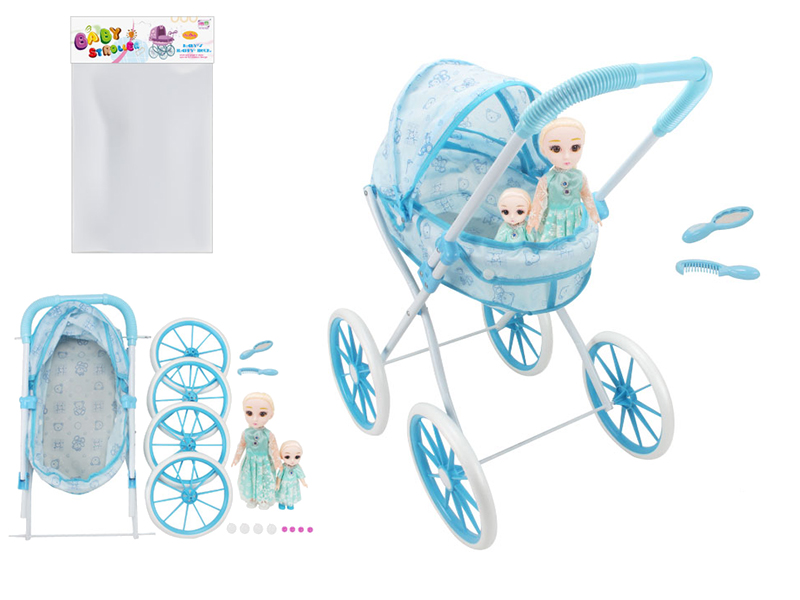 Self-Assembling Toy Baby Stroller(EVA Wheel) + Parent-Child Doll(10