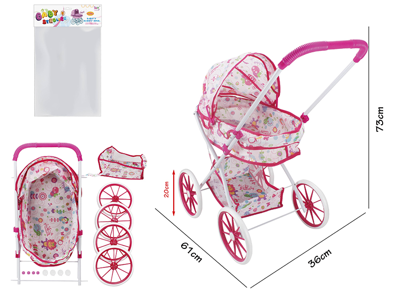 Self-Assembling Toy Baby Stroller(EVA Wheel) + Storage Basket