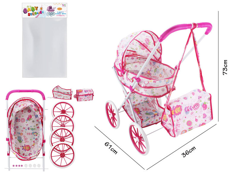 Self-Assembling Toy Baby Stroller(EVA Wheel) + Storage Basket + Storage Bag