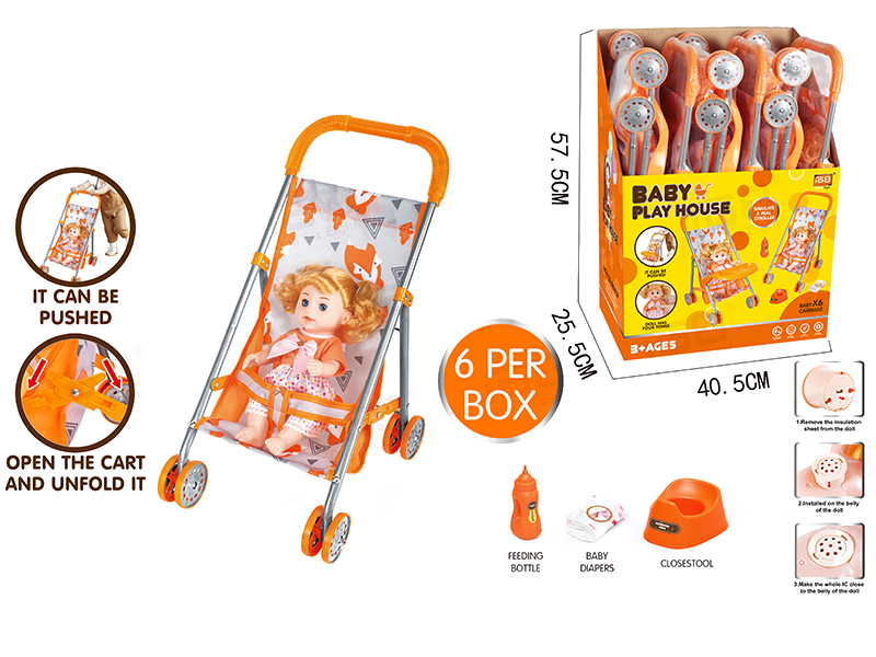 Baby Stroller Toys + 14 Inch Doll With IC(With Feeder, Potty ,Diaper)6 Per Box