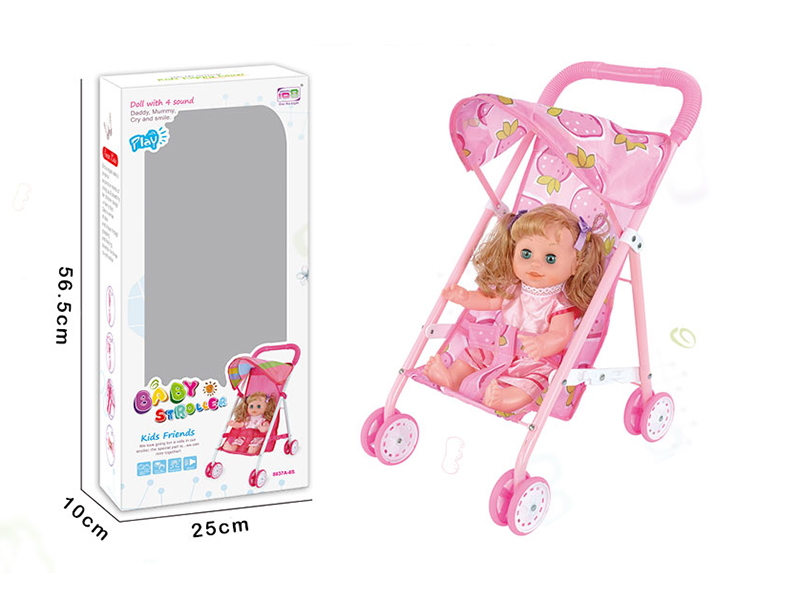 Baby Sunshade Stroller Toy + 14 Inch Doll With 4 Sounds IC