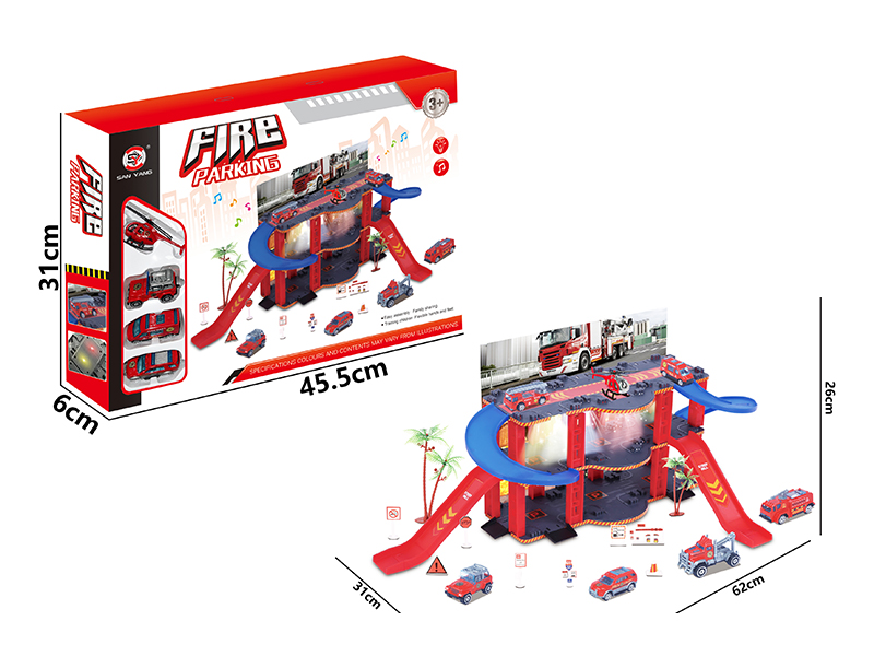Parking Lot+3 Alloy Fire Truck+Alloy Aircraft
