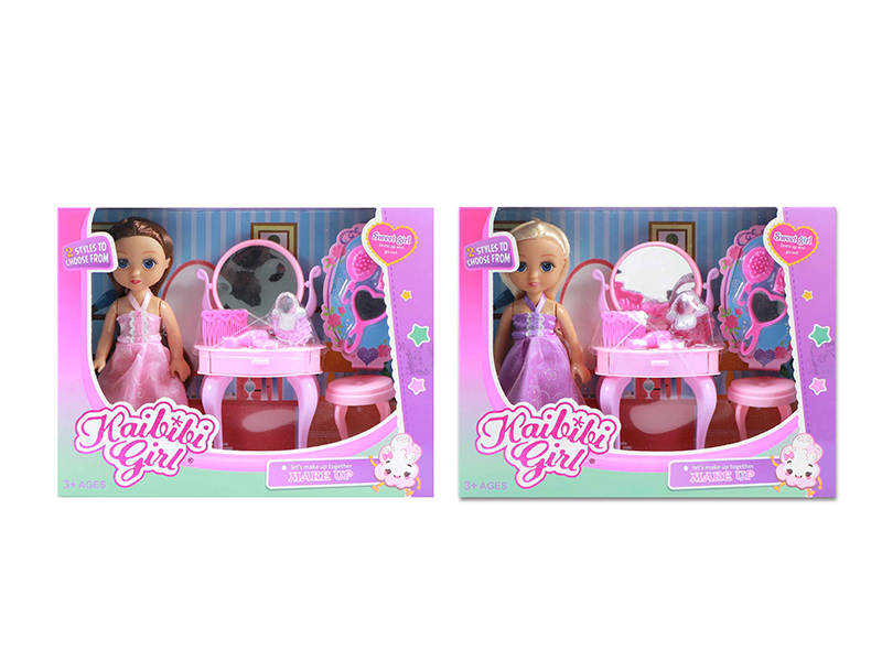 6 Inch Solid Girl Doll With Dresser Set