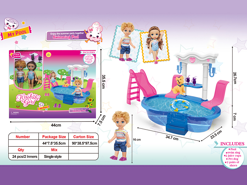 6 Inch Solid Girl And Boy Doll Swimming Pool Theme
