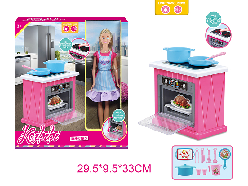 11.5 Inch Solid Doll Cooking Bench Set(With Light And Music)