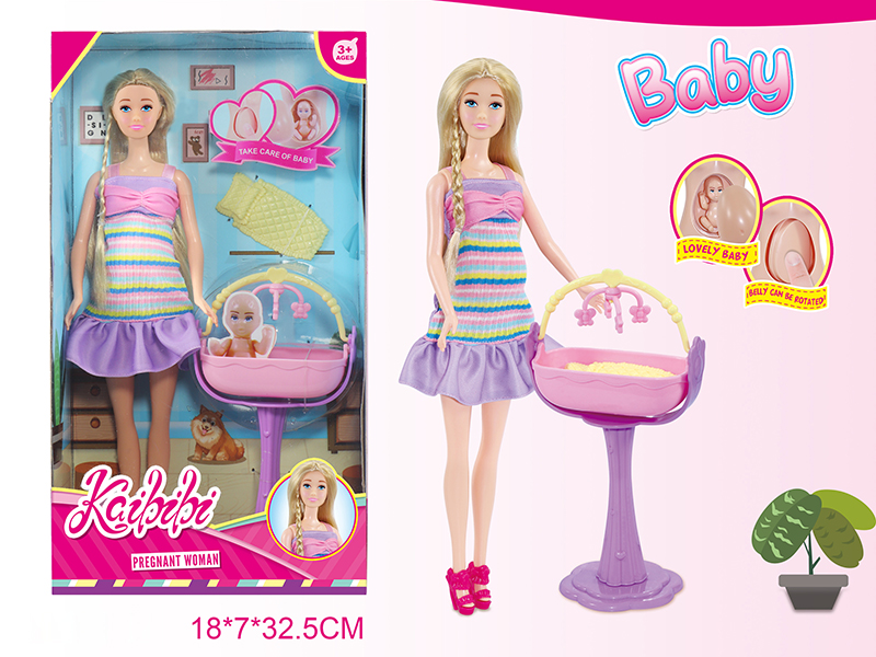 11 Inch Doll Pregnant Woman Baby Crib Set