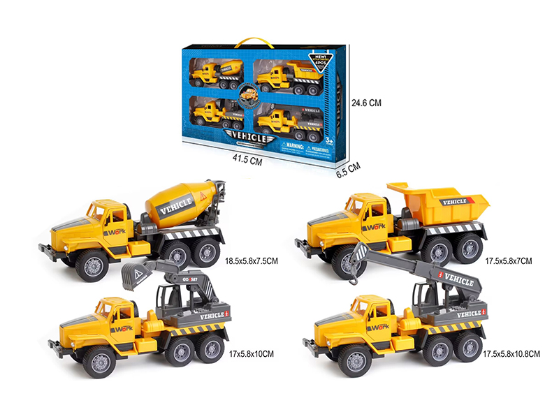 Pull Back Simulation Mixing Engineering Truck With Sound And Light(Transportation, Excavation, Lifting Crane Combination)