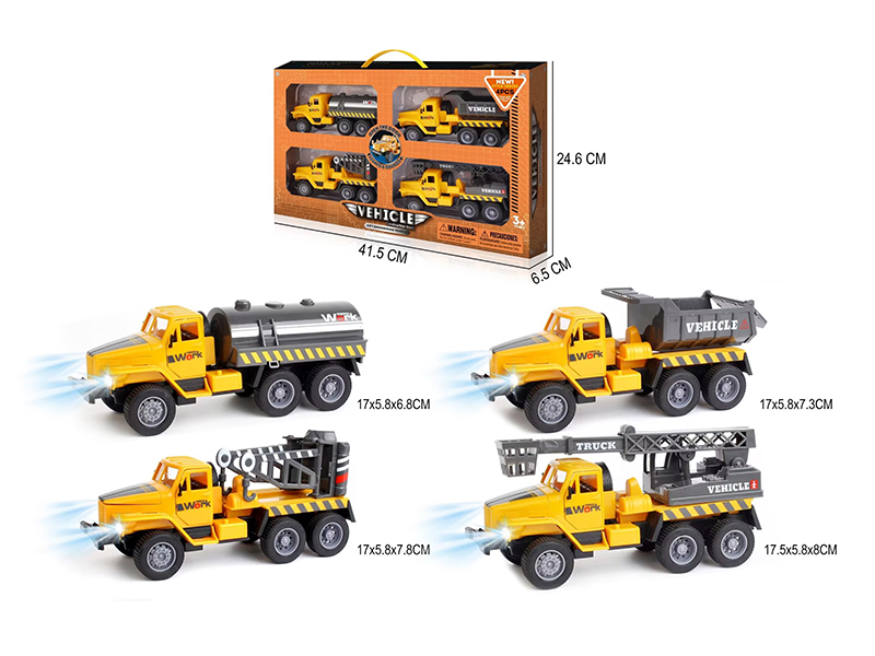 Pull Back Simulation Engineering Truck With Sound And Light(Transportation, Oil Tanks, Lifting Hooks, Lifting Ladders)