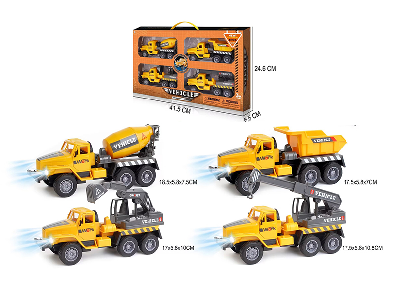 Pull Back Simulation Mixing Engineering Vehicles With Sound And Light(Transportation, Excavation, Lifting Cranes)