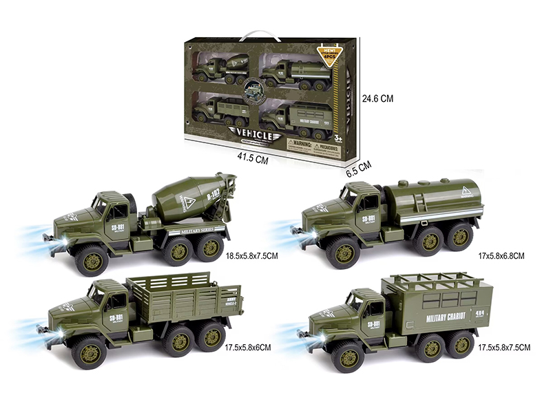Pull Back Simulation Military Flatbed Vehicle With Sound And Light
