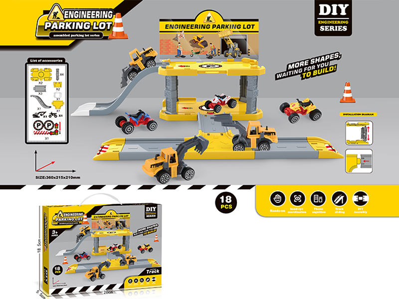Engineering Parking Lot Toy Set With Engineering Vehicle+Beach Motorcycle