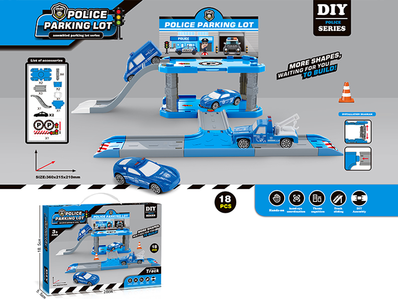 Police Parking Lot Toy Set With 2 Police Cars