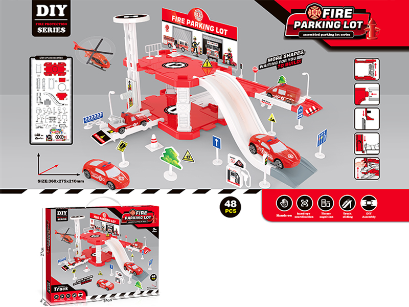 Fire Parking Lot With Lifting Platform With 1 Aircraft And 2 Fire Trucks