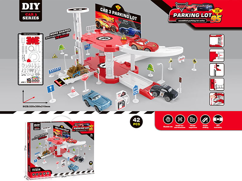 Parking Lot Toy Set With Lifting Platform With 1 Aircraft And 2 Vehicles
