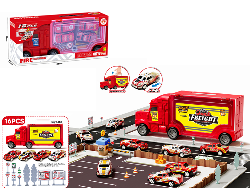 16PCS Storage Alloy Pull Back Fire Engine